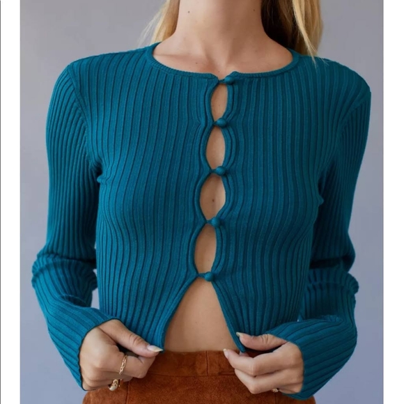 Urban Outfitters Sweaters - Urban Outfitters | NWT Peyton Cropped Cardigan Blue Green XS